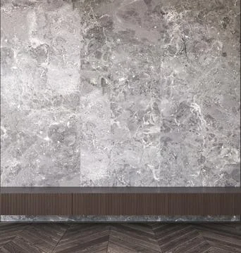 Japandi boho grey stone interior hallway with dark wooden commode background Illustration