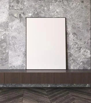 Japandi boho grey stone interior hallway with dark wooden commode and one Stock-Illustration