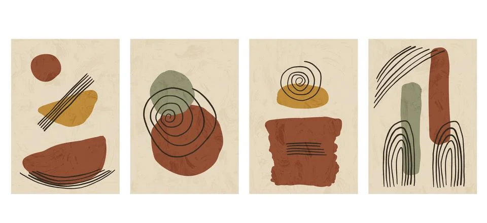 Japandi posters set. Abstract boho interior wall decor. Vector geometry and Stockillustratie