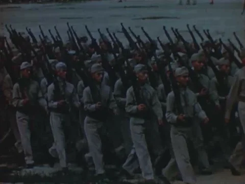 Japanese Americans undergo basic training in the Army during World War II in the Stock Footage 74976518
