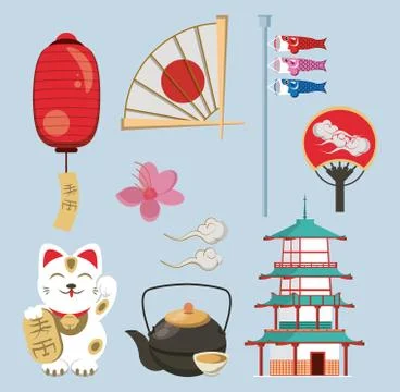 Japanese architecture and elements Stock Illustration