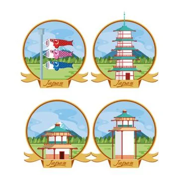 Japanese architecture and elements Stock Illustration