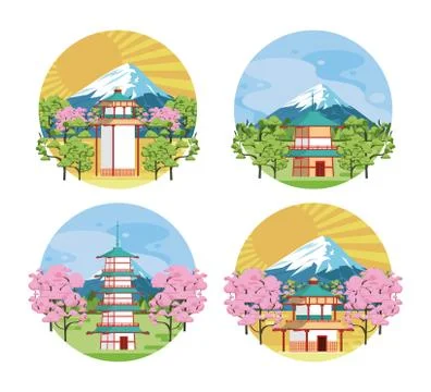 Japanese architecture and elements Stock Illustration