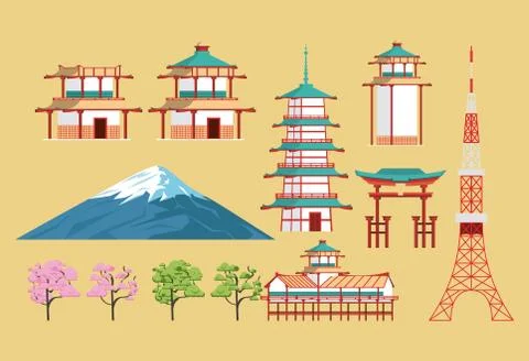 Japanese architecture and elements Stock Illustration