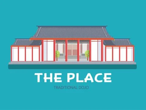 Japanese architecture house in flat design background concept. Japan traditional Stock Illustration