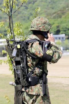 Japanese armor shouldered a transceiver Stock Photos