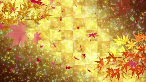 Japanese Autumn Gold Background with Red Maple Leaves, Kyoto-Inspired Pattern Stock Footage 344123445