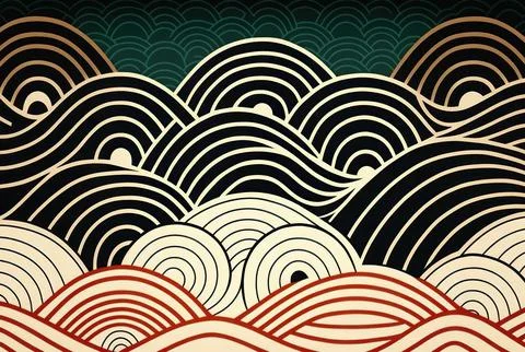 Japanese background with line wave pattern vector 스톡 일러스트