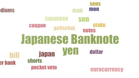Japanese Banknote Tag Cloud Animated On White Background Video stock 107234992