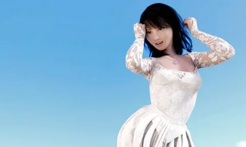 Japanese bride posing Stock Illustration