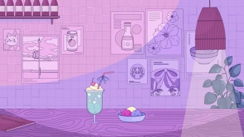 Japanese cafe interior with soda float and ice cream animated background Stock Footage 345709158