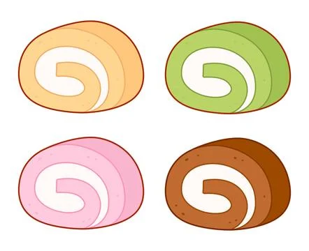 Japanese cake roll set vector illustration 스톡 일러스트