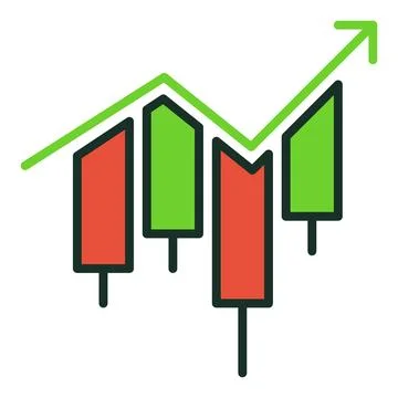 Japanese Candlestick Chart with arrow vector Candle Graph colored icon or sig 스톡 일러스트