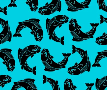 Japanese carp pattern seamless. Koi fish ornament. Vector background Stock Illustration