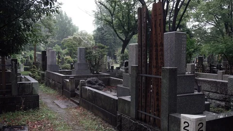 A Japanese cemetery in bad weather Stock Footage 108564707