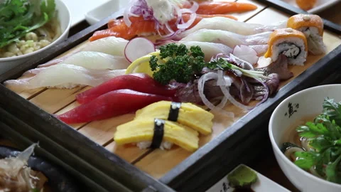 Japanese chef makes sashimi to make sushi 06 Stock Footage