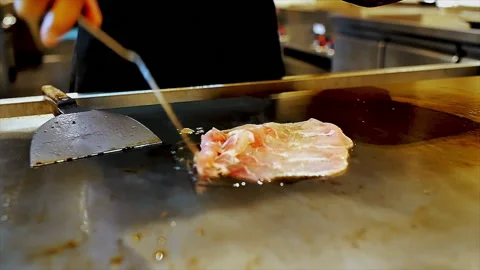 Japanese Chef Preparing Fried Sliced Pork Stock Footage 162563734