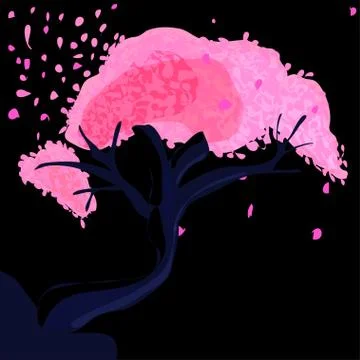 Japanese cherry tree on a black background Stock Illustration