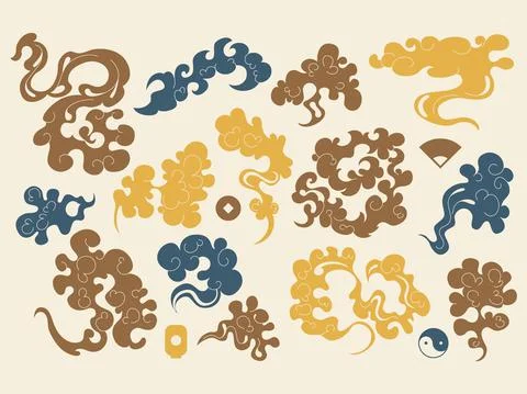 Japanese clouds. Oriental asian pattern with chinese ancient wave, art sky Stock Illustration
