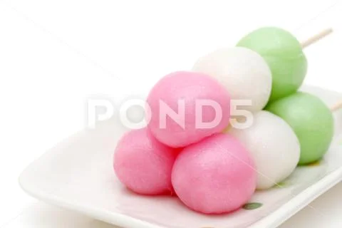 Japanese confectionery, Sanshoku Dango Stock Photos