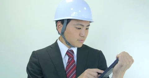 Japanese construction business man using calculator suprised reaction. 스톡 동영상 63431998
