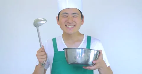 Japanese cooking man in kitchen Stock Footage 63432004