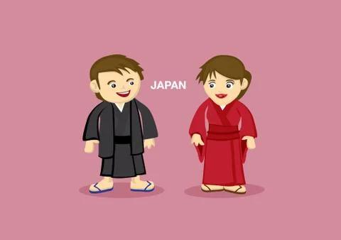 Japanese Couple in Kimomo Vector Illustration Illustrazione stock