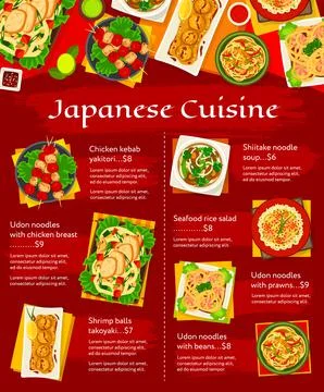 Japanese cuisine vector menu template Japan meals Stock Illustration