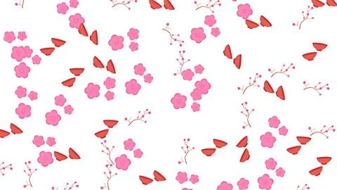 Japanese cultural pattern with pink cherry blossoms and red tea bowls on wh.. Stock Illustration