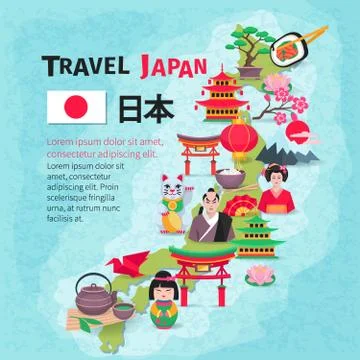 Japanese Culture Travel Map Background Poster Stock Illustration