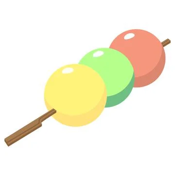 Japanese dessert dango in the form of three balls on a stick. Vector over white Ilustração Stock