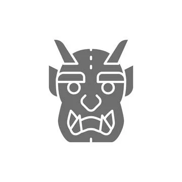Japanese devil mask grey icon. Isolated on white background 库存插图
