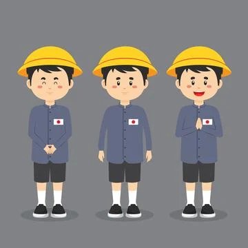 Japanese Elementary School Character with Expression Stock Illustration