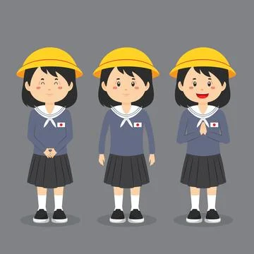 Japanese Elementary School Character with Expression Stock Illustration