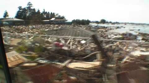 Japanese Firebrigade rescue tsunami survivors Stock Footage
