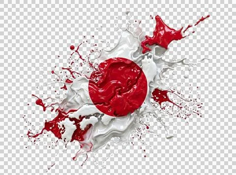 Japanese flag abstract splash of red and white paint on transparent backgroun Stock Illustration