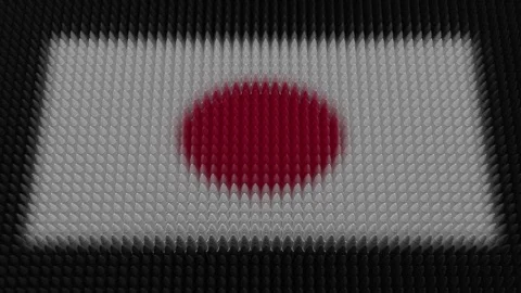 Japanese Flag Light Shining on Scrolling Bullets Stock Footage 279083689