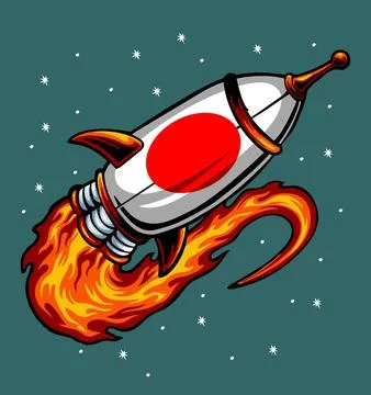 Japanese flag pattern cartoon rocket Stock Illustration