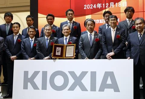 Japanese flash memory and solid state drives maker Kioxia opens for trading on t Stock Photos