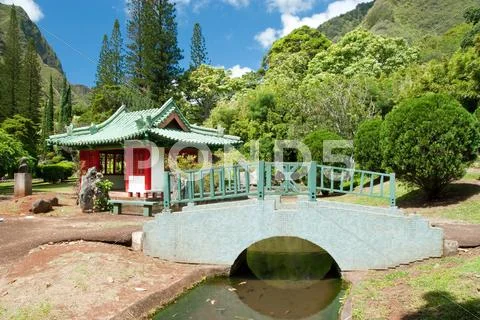 Japanese garden in iao valley state park on maui hawaii Stock Photos