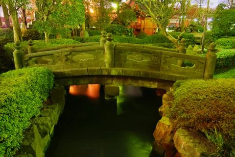 Japanese garden by night Stock Photos