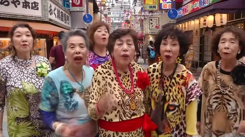 Japanese grannies take over Osaka ahead | Stock Video | Pond5