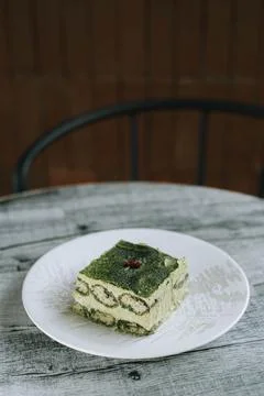 Japanese Green Tea or Matcha Cake Stock Photos