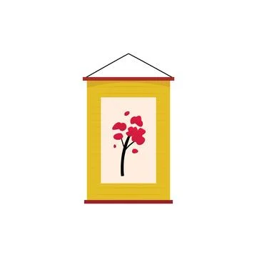 Japanese hanging scroll. Vector illustration of painting, sakura tree in frame Stock Illustration