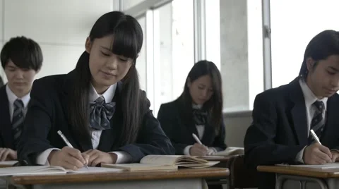Japanese high-school students studying in the classroom Stock Footage 58932336