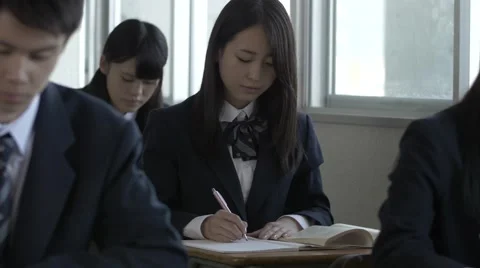 Japanese high-school students studying in the classroom Stock Footage 58932371