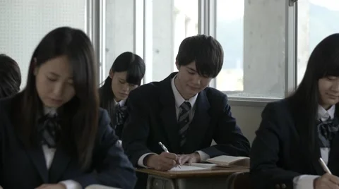 Japanese high-school students studying in the classroom Stock Footage 58932415