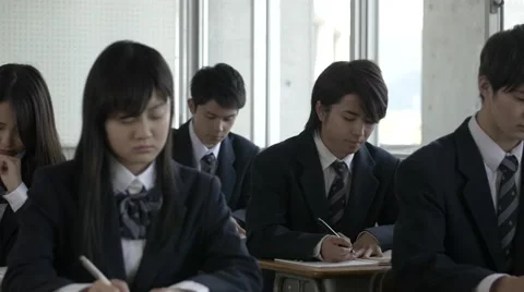 Japanese high-school students studying in the classroom Stock Footage 58932417