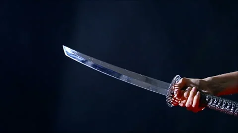 Japanese katana sword. Blade close-up Stock Footage