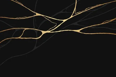 Japanese kintsugi pattern. Gold crack effect on black marble background. Tr.. Stock Illustration
